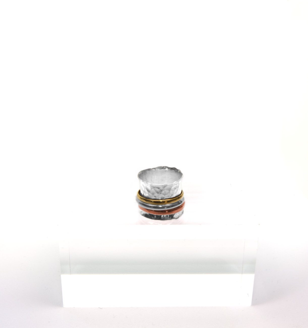 3colours hammered silver ring